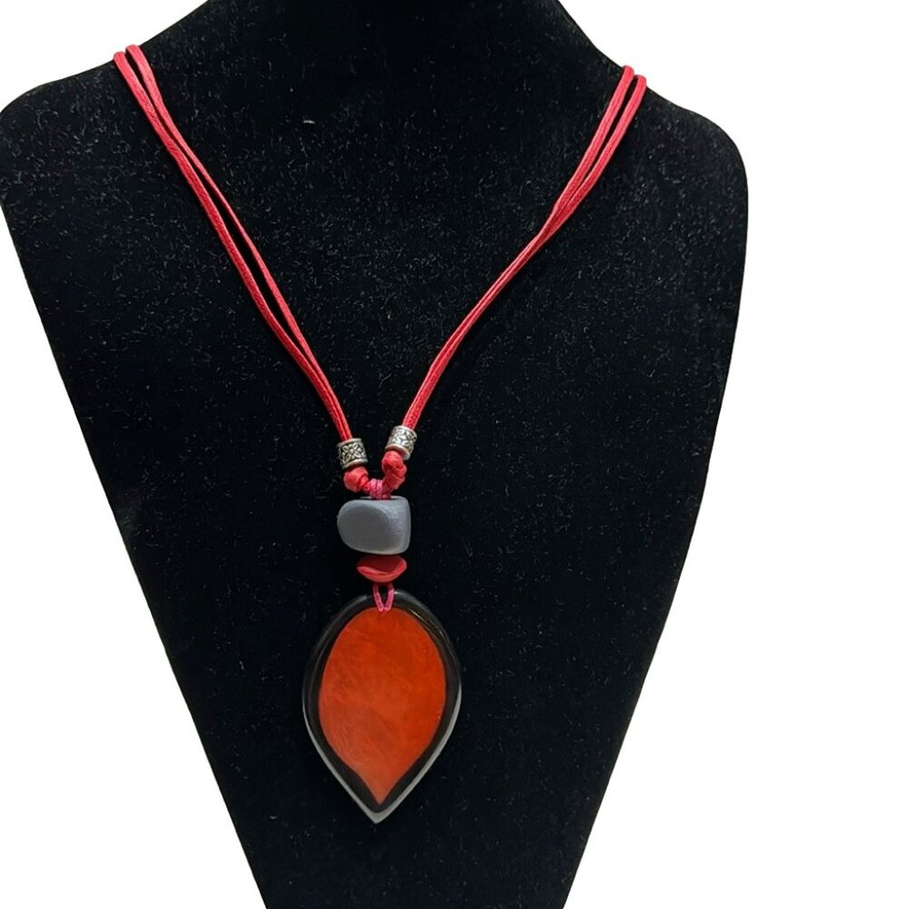 Decouture Red & Black Pendant Vegan Cord Necklace